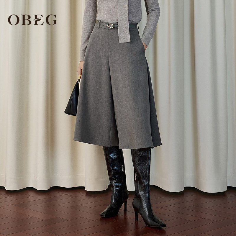 【商场同款】OBEG欧碧倩2026春季格雷灰松弛感大阔腿裙裤10521029,女装/女士精品,短裤,淘宝优惠券,粉丝福利购,淘宝优惠卷