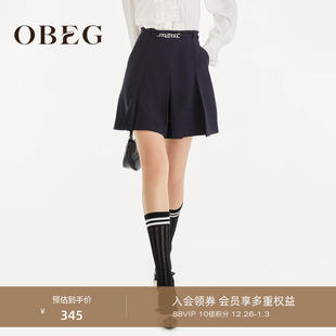 a字垂坠感休闲裙裤 短裤 10463002 百搭压褶靴裤 OBEG欧碧倩时尚