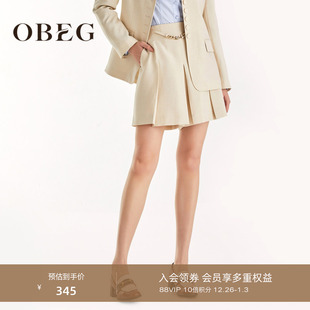 短裤 休闲裙裤 10463002 女垂坠感窄版 OBEG欧碧倩a字压褶宽松阔腿裤