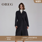 OBEG欧碧倩静奢双面羊绒高级感大衣黑色长款 毛呢外套女冬10484123