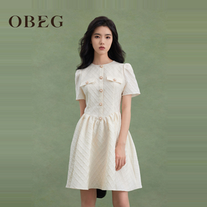 OBEG欧碧倩千金小香风连衣裙高端精致白色裙子10462054