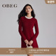 OBEG欧碧倩复古红色羊毛针织连衣裙女冬季 a字修身 内搭裙10484155