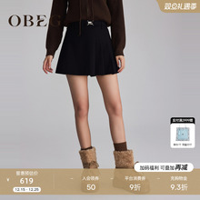 OBEG欧碧倩a字休闲黑色短裤设计感高腰宽松阔腿裤裙裤冬10484139