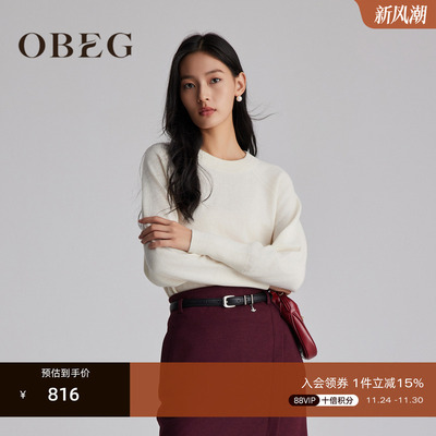 OBEG欧碧倩圆领套头软糯毛衣女宽松慵懒风冬季羊绒衫上衣10484090