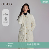 OBEG欧碧倩千金小香风收腰长款 羽绒服女黑色过膝鸭绒外套50484570