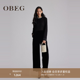 直筒裤 轻熟法式 10484051 女秋冬新款 OBEG欧碧倩流光复古丝绒连体裤