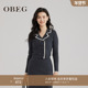 领毛针织衫 女秋季 修身 OBEG欧碧倩智性风撞色西装 针织开衫 10483082