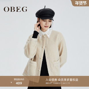 OBEG欧碧倩冬通勤法式小香风外套短款大衣10424162