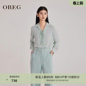 刺绣垂感通勤衬衣10501085 女春季 OBEG欧碧倩清冷感系带长袖 衬衫