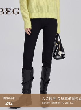 OBEG欧碧倩冬修身高腰铅笔小黑裤通勤休闲九分裤10444077