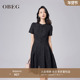 OBEG欧碧倩提花肌理收腰连衣裙夏款 气质千金小黑裙50482530