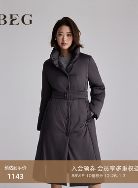 鹅绒OBEG欧碧倩简约收腰羽绒服冬装中长款立领通勤外套10484095