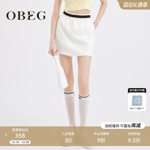 OBEG欧碧倩简约休闲白色短裤女秋季a字宽松裙裤 10461106