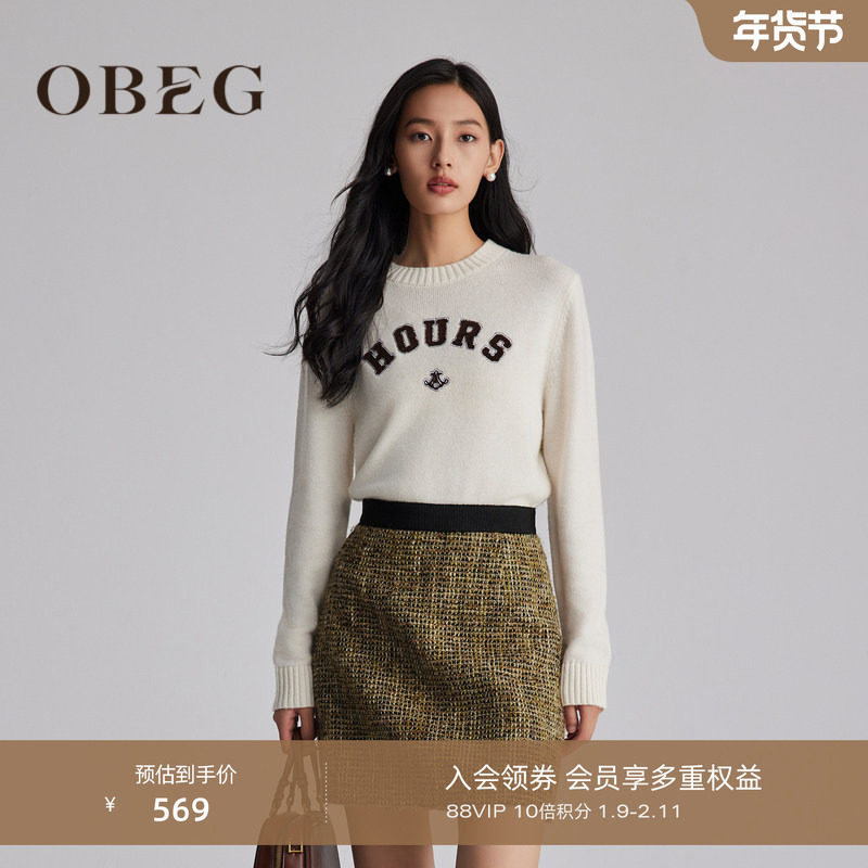 OBEG欧碧倩复古套头绣花圆领毛衣女冬软糯内搭针织衫上衣10484041,女装/女士精品,毛衣,淘宝优惠券,粉丝福利购,淘宝优惠卷
