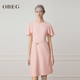 OBEG欧碧倩茱萸粉荷叶袖 醋酸连衣裙26夏重要场合漂亮裙子50522538