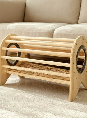 实木猫隧道靠脚凳床头猫窝凳子猫床坐凳猫屋猫笼人猫一体凳躲避屋