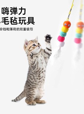 悬挂式猫咪逗猫棒羽毛自嗨挂门弹力玩具荡秋千自嗨逗猫玩具毛毛虫