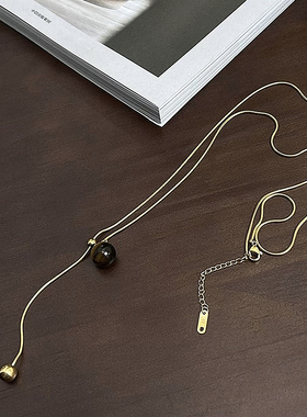 复古美拉德色系虎眼石毛衣链可抽拉金属风设计简约气质个性饰品女