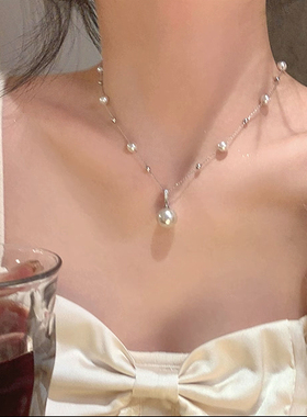 夏季百搭珍珠满天星项链简约百搭法式赫本千金风高级感通勤锁骨链