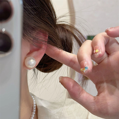 法式复古褶皱花朵珍珠耳钉