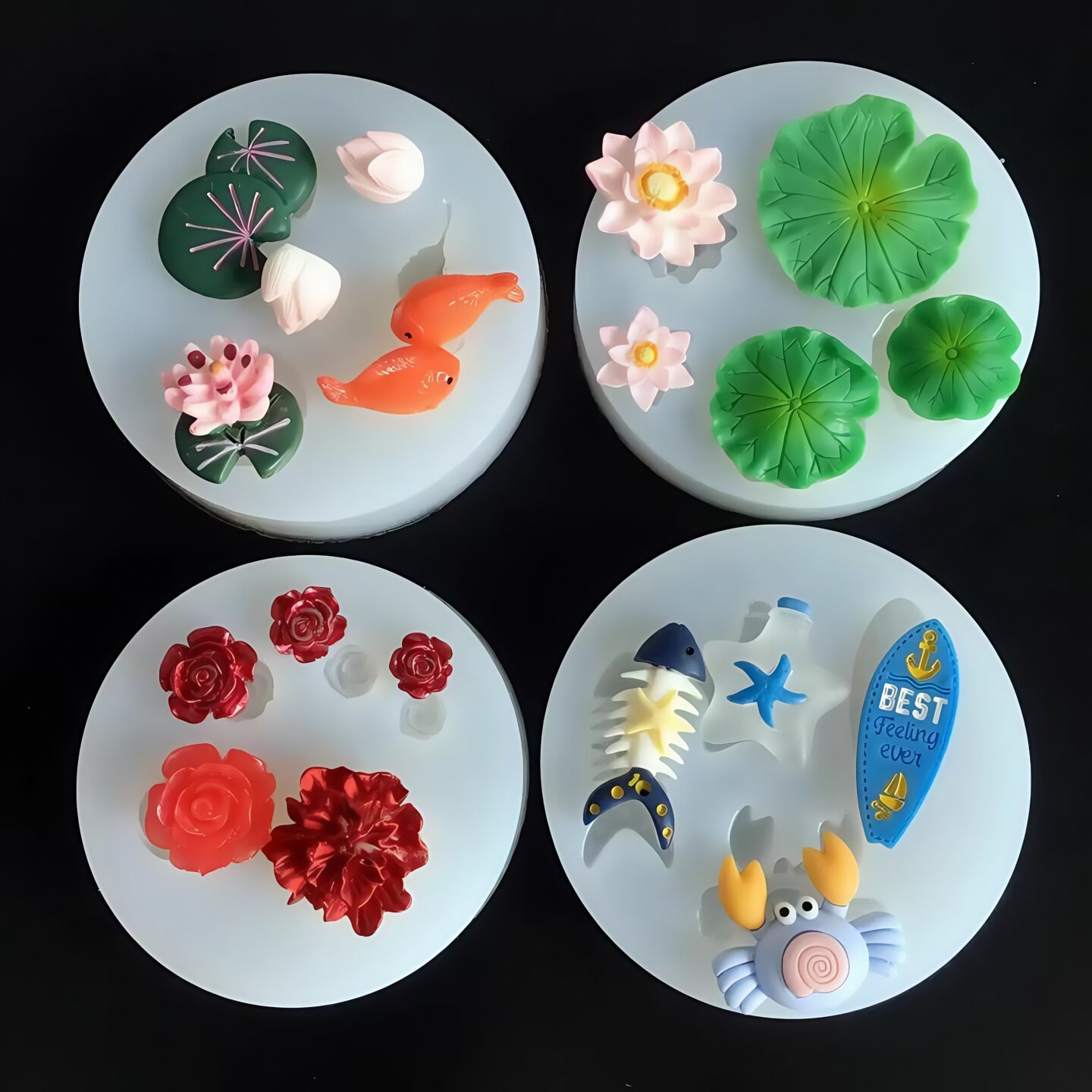 硅胶模具荷花花朵海洋小鱼diy水晶滴胶模具材料手工粘土硅胶磨具