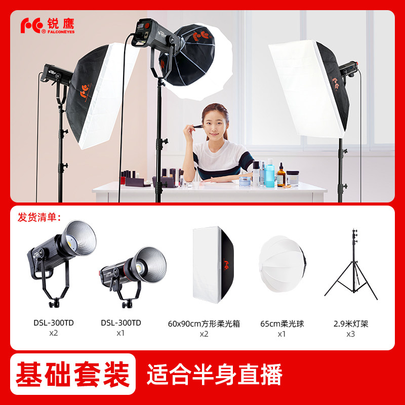 锐鹰DSL-300TD直播灯300W网红直播间可调色温摄像补光灯LED影视电商主播灯美妆服饰珠宝家装通用专业补光套装