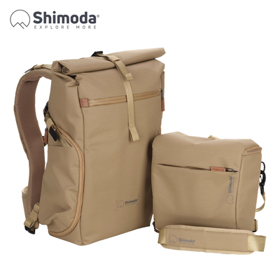 Shimoda摄影包双肩户外旅行相机包专业轻量单反背包防水上下分仓枪包套装十木塔乡途sidestreet22/28L黑宝黄