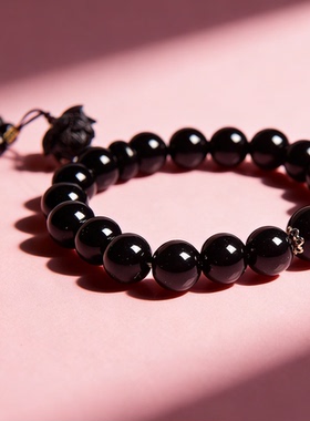 【莲心】黑玛瑙黑曜石檀木手串