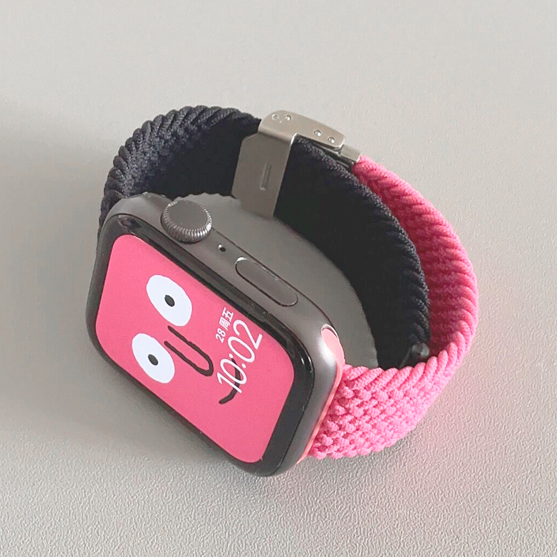 编织玫红尼龙弹力撞色iwatch表带
