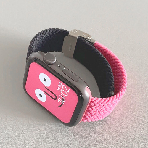 编织玫红尼龙弹力适用iwatch表带