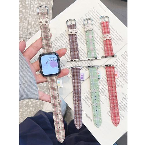 春夏格子皮革适用iwatch表带