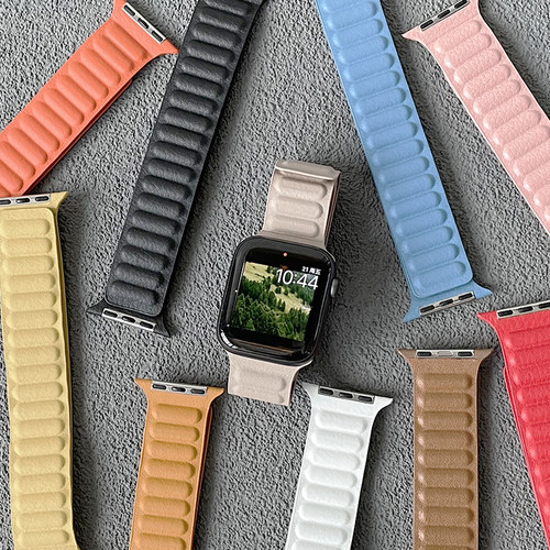 新款真皮磁吸表带适用iwatch