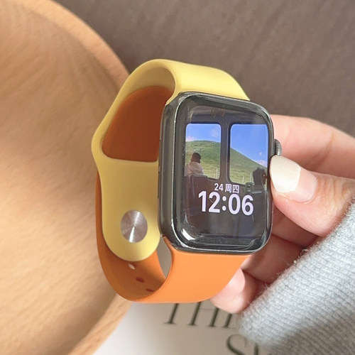 秋日棕色硅胶黄色适用iwatch表带