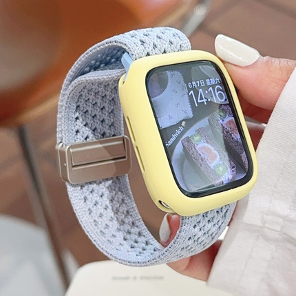 透气回环S10针织尼龙iwatch表带保护壳磁吸适用苹果SE手表789夏天