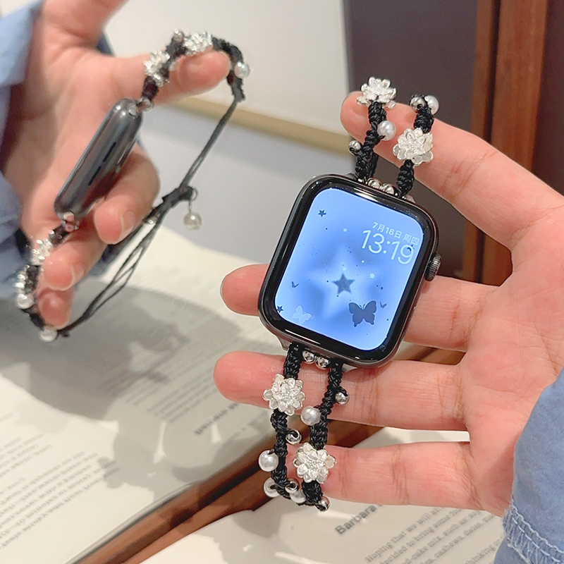 国风莲花串珠链条金属iwatch表带