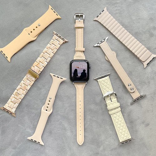 早秋杏色磁吸硅胶真皮表带