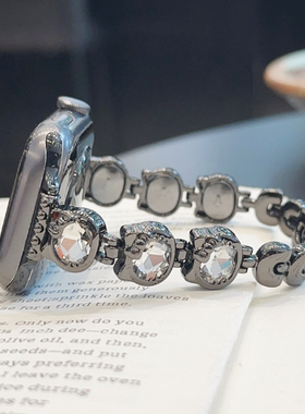 猫咪金属链条镶钻iwatch表带S10适用苹果SE手表s9表链新款678女款