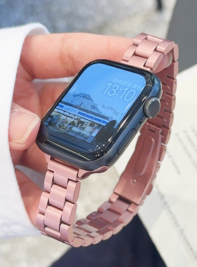 高级感三株金属不锈钢iwatch表带S10适用苹果SE手表新款678小众s9