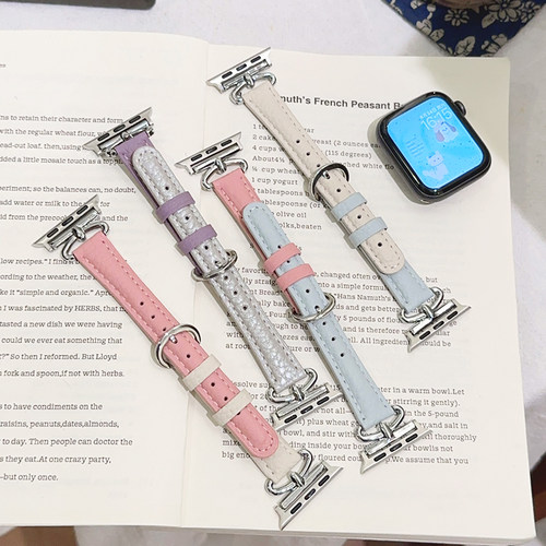 小众拼色半环皮革适用iwatch表带