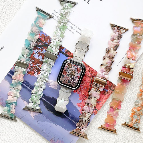 幻彩蝴蝶树脂金属适用iwatch表带