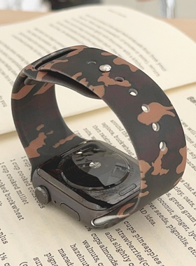 迷彩绿色运动硅胶s10适用iwatch表带s9苹果8手表applewatch新款SE