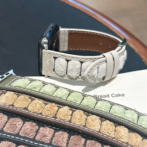 秋冬毛绒皮革适用iwatch表带