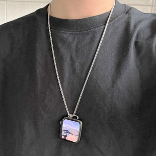 钛钢金属项链挂脖链条防丢适用iwatch表带吊坠苹果手表applewatch