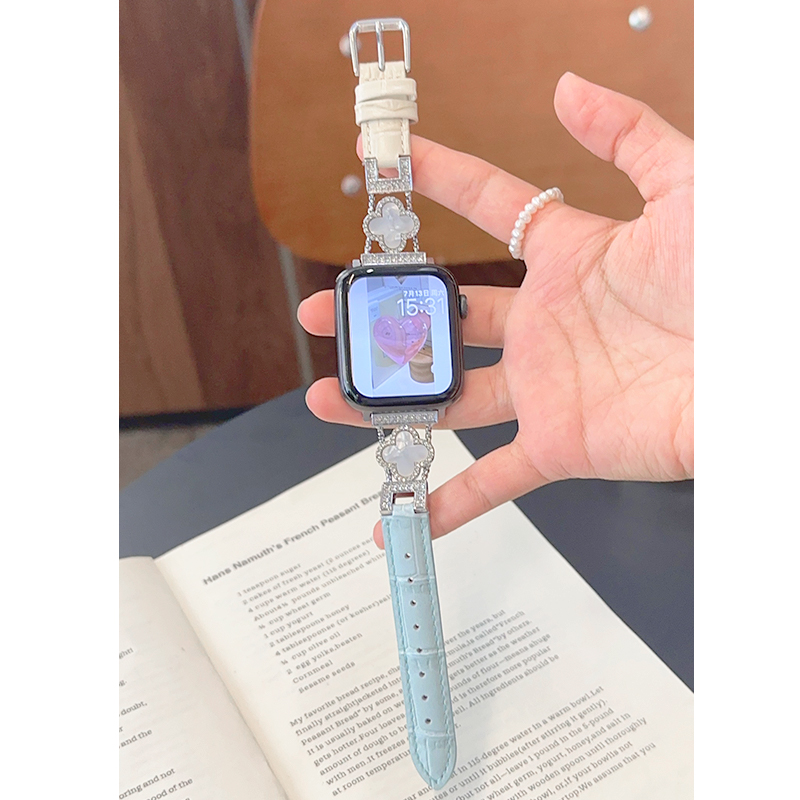 幸运草金属鳄鱼纹真皮iwatch表带S10适用applewatch苹果SE手表789