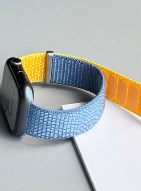 拼色尼龙s10魔术粘贴iwatch表带适用Applewatch苹果789手表se新款