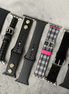 高级黑色简约小众真皮硅胶适用iwatch表带4567苹果手表applewatch