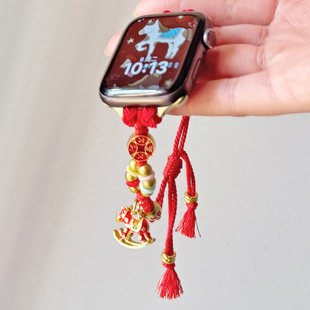 珐琅彩马年吊坠新年串珠尼龙iwatch表带S10适用苹果S11手表高级感