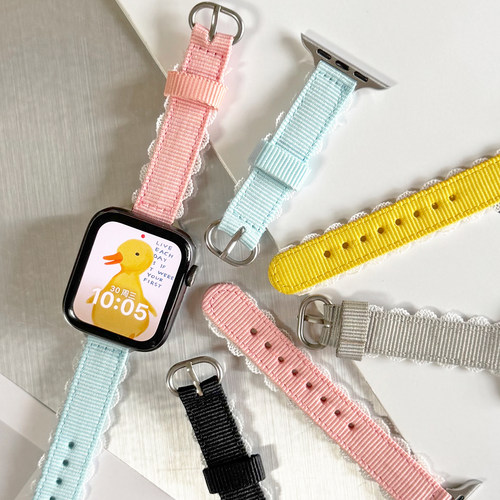 帆布蕾丝边尼龙适用iwatch表带