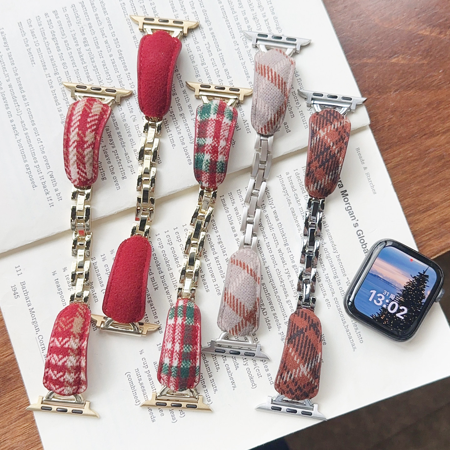 毛呢皮质新年金属手镯iwatch表带s11适用applewatch苹果se手表s10