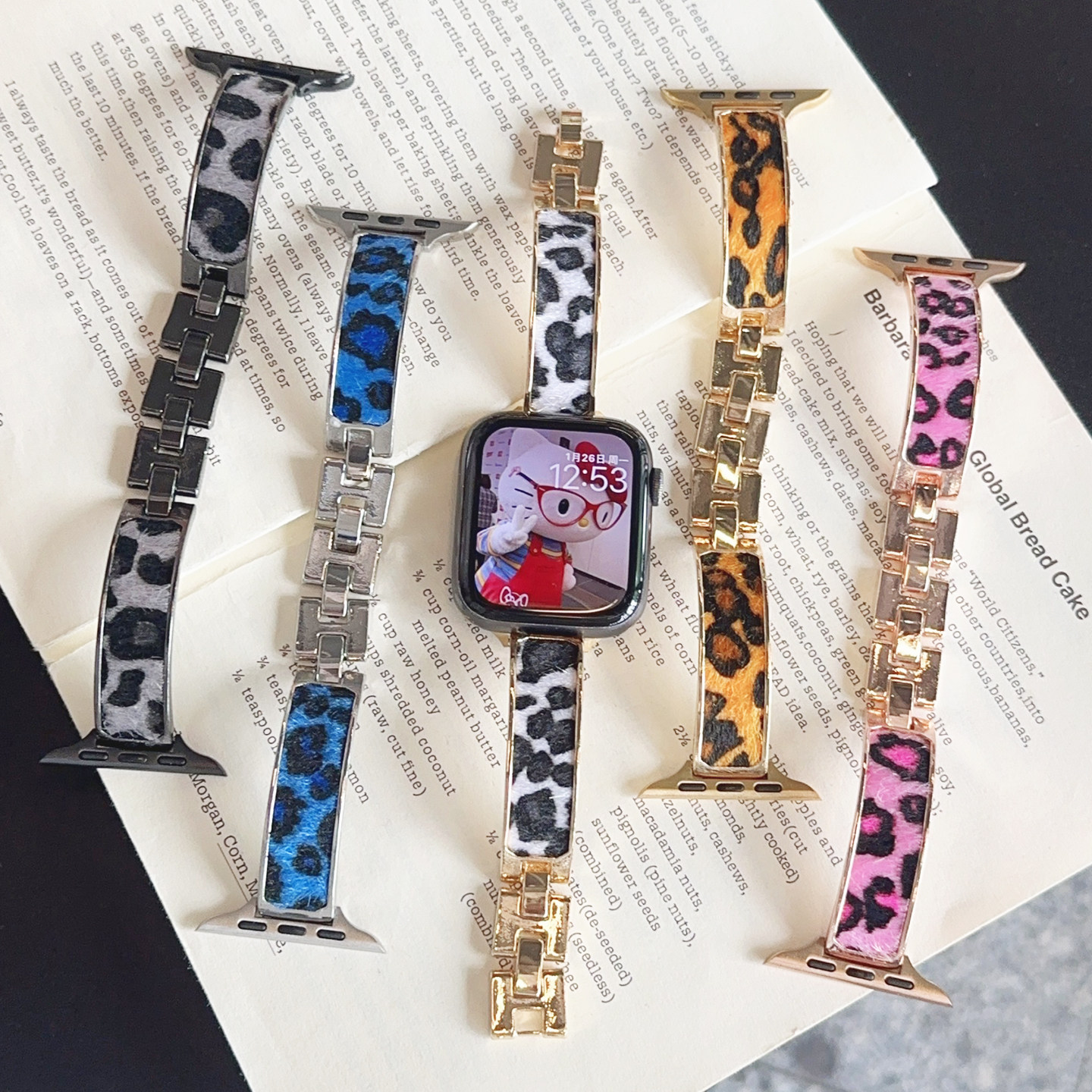 复古豹纹金属手镯iwatch表带S10适用Applewatch苹果S11手表SE小众